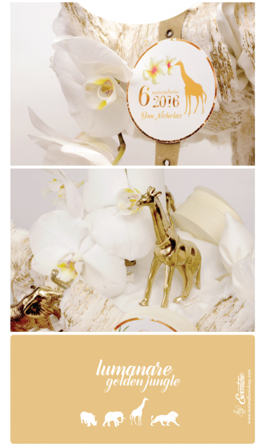 Lumanare de botez gold jungle si orhidee alba, 65x4 cm, Gold Jungle 1